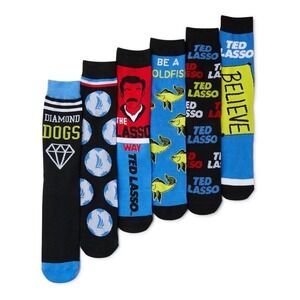 Ted Lasso‎ Men's Multi-Color 6-Pair Causal Crew Socks Fits Shoe Size 8-12